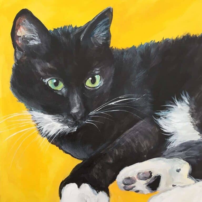 Buy customized pet portrait painting black white cat