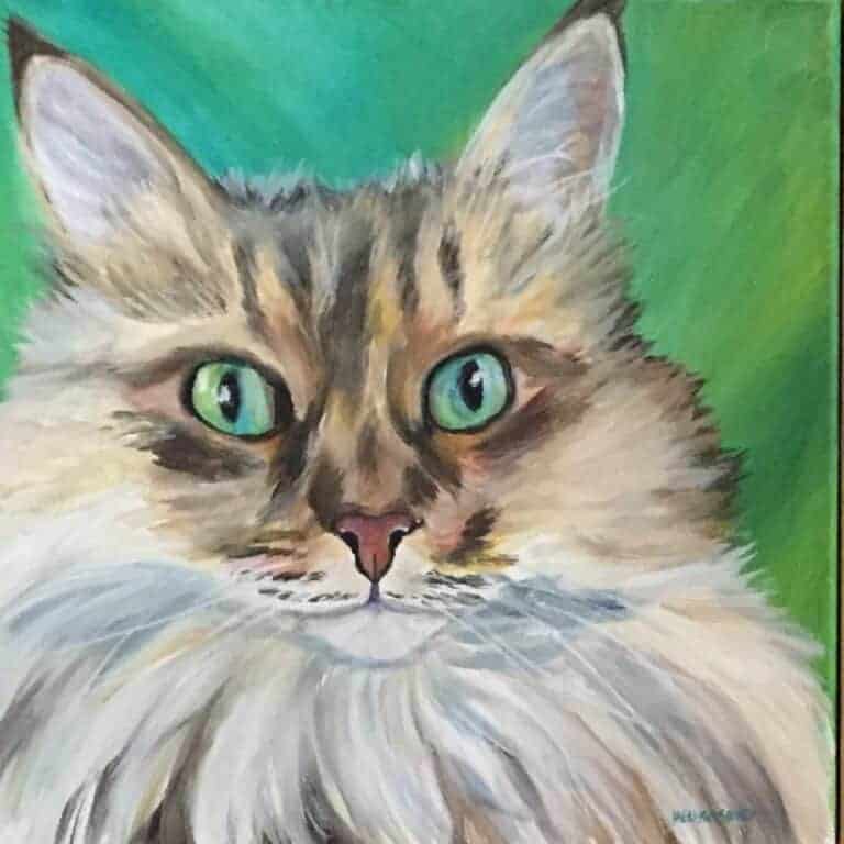 Long haired cat pet portrait painting