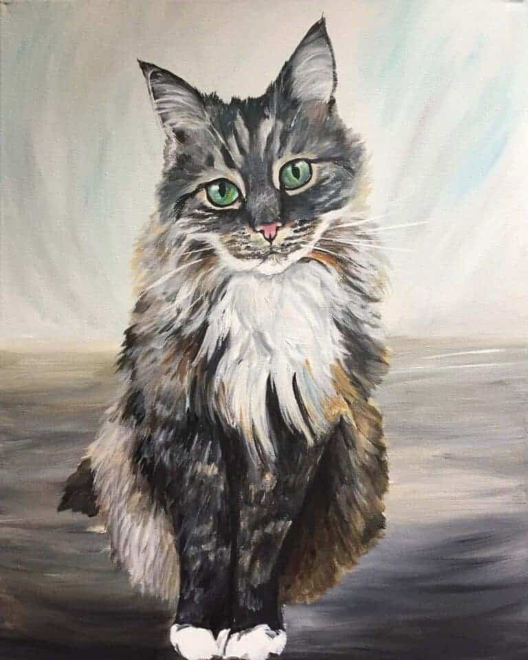 Cat portrait painting of a Maine coon cat