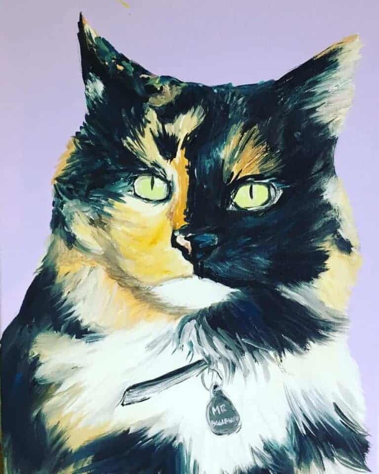 Pet artists cat painting lavender background