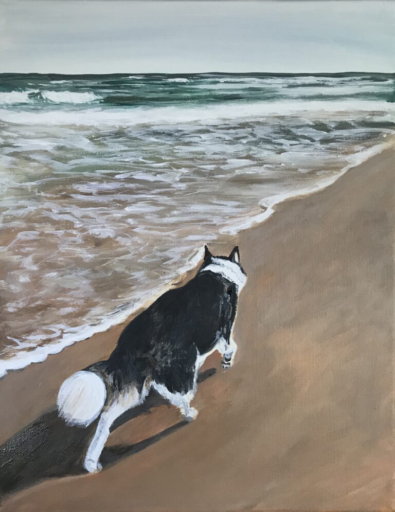 dog on the beach custom pet portrait painting