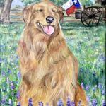 golden retriever texas bluebonnets painting